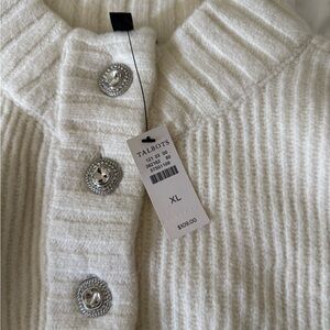 Talbots Cream Ribbed Sweater with Silver Accents